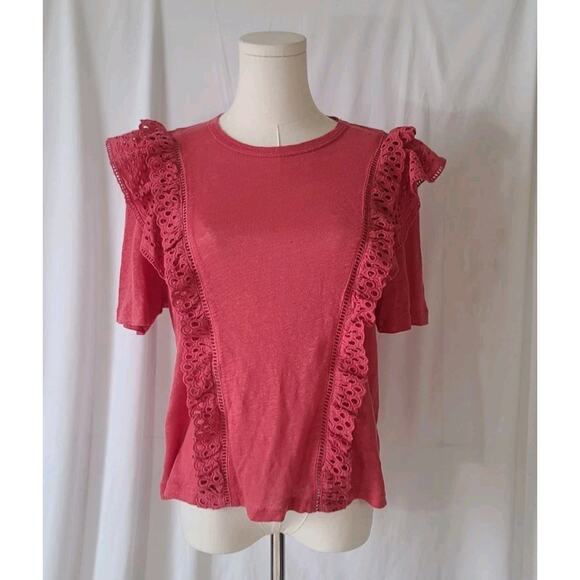 Veronica Beard Linen Prema Pink Eyelet Crewneck Top Small - Picture 4 of 8
